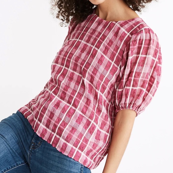 Madewell | Plaid Puff-Sleeve Top - Picture 1 of 9